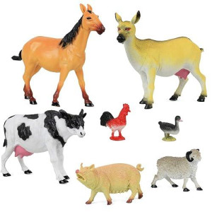 Click N' Play Jumbo Farm Animal Figurine Playset, Assorted 7Piece Realistically Designed Plastic Farm Animals For Kids & Toddlers