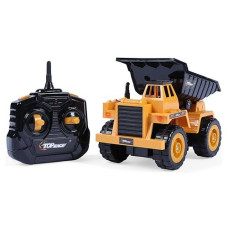 Top Race Remote Control Dump Truck - 5-Channel Fully Functional Rc Construction Truck, Durable Kids Rc Dump Truck - 1:24 Scale Dirt-Dumping Action - Truck Toy For Boys Age 4-7 - 4 X 5 X 8-Inch