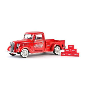 Coca-Cola 1937 Ford Pickup Truck, 6 Bottle Carton Accessories 1/24 Diecast Model Car Motorcity Classics, 7-Inch Long, Red, Zinc