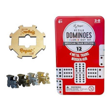 Regal Games Mexican Train Double 12 Dominoes Set For Adults & Kids - Domino Game With 91 Tiles Colored Dots & 4 Metal Trains - 2-8 Player Games & Ideal For Family Fun Game Night And Travel (Ages 8+)