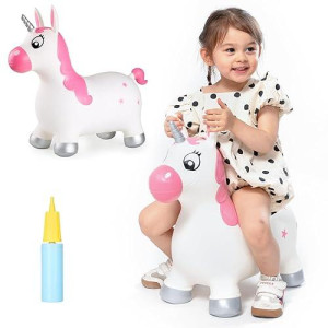 Inpany Pink Unicorn Hopper, Horse Hopper, Bouncy Inflatable Animal Ride-On Toy For Children, Boys And Girls, Toddlers (Pump Included)