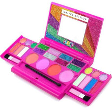 Play22 Real Washable Kids Makeup Palette For Girl - My First Princess Make Up Set Include 4 Blushes, 8 Eyeshadows, 6 Lip Glosses, 8 Glitter Glaze, Mirror, Brushes, Eyeshadow Wand - Best Gift