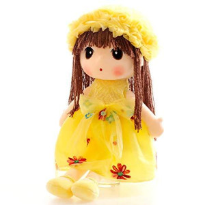 Tvoip Tulle Skirt Princess Plush Toy Phial Dolls Children Girls Doll Cute Little Girl Dolls, 18 Inch (Yellow)