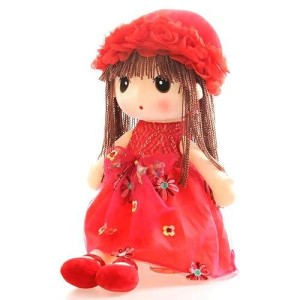 Tvoip Tulle Skirt Princess Plush Toy Phial Dolls Children Girls Doll Cute Little Girl Dolls, 18 Inch (Red)