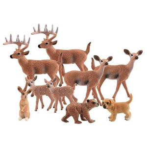 Tuparka 9Pcs Forest Animals Set, Miniature Figures Woodland Animals Deer Figurine, Dog, Rabbit, Bear Figure Miniature Animals Woodland Cake Toppers