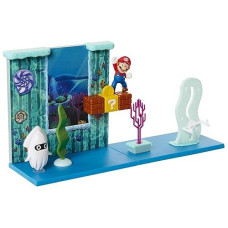 Super Mario Underwater Playset With Interactive Enviromentpiece, 2.5" Articulated Mario Figure & Blooper Squid Figure - Collect & Create Your Mario World!