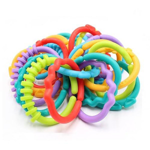 24 Pack Baby Teether Rings Links Toys Colorful Round Connecting Ring For Rattle Strollers Car Seat Travel Toys - Suit For Baby, Infant, Newborn, Kids(Rainbow Colors)