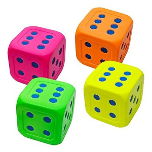 Macro Giant 6 Inch Soft Foam Jumbo Big Playing Dice, Set Of 4,Neon Color, Math Teaching, Teaching Aids, Board Games, Kid Toy