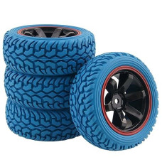 Lafeina 1:10 Rally Car 75Mm Rubber Tires And Wheel Rims For 1/10 Scale Hsp 94123 Hpi Kyosho Tamiya Rc On Road Car(Blue)