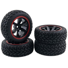 Lafeina 1:10 Rally Car 75Mm Rubber Tires And Wheel Rims For 1/10 Scale Hsp 94123 Hpi Kyosho Tamiya Rc On Road Car(Black)