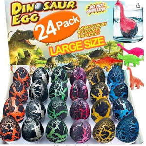 Igeekid 24Pcs Hatching Dinosaur Eggs Party Favors For Kids Birthday Goodie Bag Stuffers, Grow In Water Hatch Dinosaur Egg With Assorted Color Crack Science Kits Novelty Toy Gifts