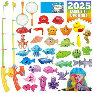 Cozybomb™ Magnetic Fishing Game For Kids | Bath Pool Toys Set For Water Table Learning Fishin For Bathtub Fun With Ocean Animal, Poles Rod Net Fishes Birthday For Kids Age 3 4 5 6 Year