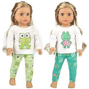 Ecore Fun 2 Sets 16-18 Inch Doll Clothes Pajamas Outfits For 18 Inch Girl Doll - 2 Pcs Tops + 2 Pcs Pants