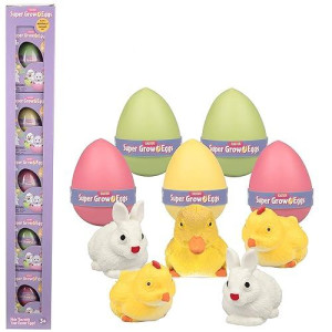 Scs Direct Super Grow Easter Eggs For Kids - 5 Pack- Watch Them Hatch And Grow - Great For Easter Baskets Stuffers And Egg Hunts - Three Different Pets That Grow 5-6X In Size - Bunny, Duck Or Chick