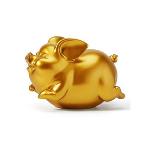 Haucoze Piggy Bank Coin Bank Pig Statue Gifts Modern Arts Figurine Polyresin Gold 8.3Inch