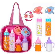 Fash N Kolor®, My Sweet Baby Disappearing Doll Feeding Set | Baby Care 6 Piece Doll Feeding Set For Toy Stroller | 2 Milk & Juice Bottles With 2 Toy Pacifier For Baby Doll