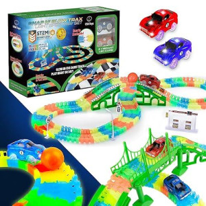 Usa Toyz Glow Trax Glow In The Dark Race Tracks For Kids- Speedway Race Car Track Set With 360Pk Flexible Roads, 2 Light Up Toy Cars, Bridges, Ramps, Play Set Stem Building Toys For Boys And Girls