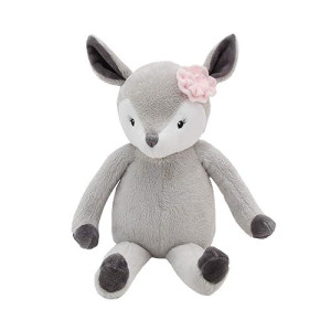 Little Love By Nojo Lucy The Grey & White Plush Deer With Pink Rose, Grey, White, Pink