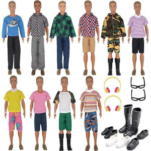 Ztweden 32Pcs Doll Clothes And Accessories For 12 Inch Boy Dolls Include 20 Different Wear Clothes Shirt Jeans Beach Shorts 4 Pairs Of Shoes, Glasses, Earphones For 12'' Boy Doll