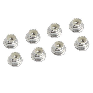 Gdool 8Pcs Flange M4 Lock Nuts Serrated Nylon Self-Tightening Aluminum M4 Wheel Hardware For Axial Hpi Tlr Ecx Model Rc Car Vehicles Upgraded Replacement Parts (Silver)