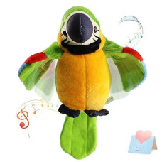 Houwsbaby 9'' Green Electronic Musical Talking Parrot Plush Toy,Interactive Toy,Recording Stuffed Animal Repeat What You Say Shake Wings Macaw Record Bird Toy For Kids Boys Girls