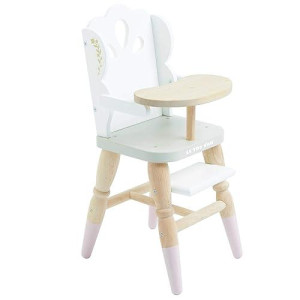 Le Toy Van Wooden Doll High Chair - White & Pink, Ages 3+