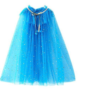 Lovely Mermaid Girls Cape Cloak Princess Shining Halloween Christmas Dress Up Birthday (Blue)