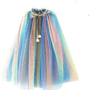 Lovely Mermaid Girls Cape Cloak Princess Shining Halloween Christmas Dress Up Birthday (Rainbow)