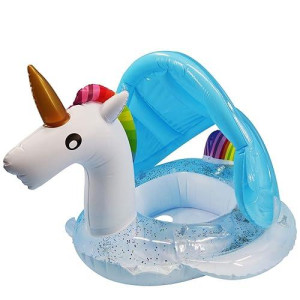 Unicorn Baby Swimming Pool Float With Canopy Glitters Seat Safety Handle 2024 Summer Baby Floats For Pool Inflatable Baby