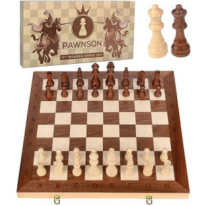 Wooden Chess Set For Kids And Adults - 17 In Staunton Chess Set - Large Folding Chess Board Game Sets - Storage For Pieces | Wood Pawns - Unique E-Book For Beginner - 2 Extra Queens