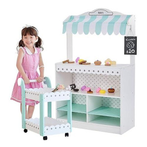 Teamson Kids Wooden Bakery Shop Play Set - 18 Pretend Goods