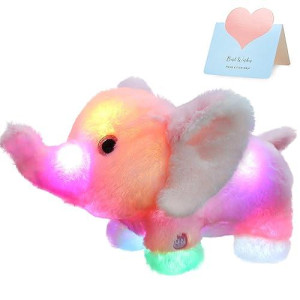 Athoinsu Light Up Elephant Stuffed Animal Soft Plush Toy With Led Night Light Glow Children'S Day Valentine'S Day Birthday For Toddler Kids, Pink, 12"