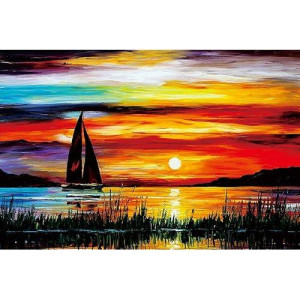 Ingooood- Jigsaw Puzzles 1000 Pieces For Adult- Tranquil Series-Sunrise Sailing Boat_Ig-0459 Entertainment Wooden Puzzles Toys