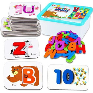 Cozybomb™ Toddler Alphabet Flash Cards - Preschool Activities Learning Montessori Toys Abc Wooden Letters Jigsaw Numbers Alphabets Puzzles Flashcards For Age 2 3 4 Years Old Educational For Kids Baby