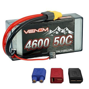 Venom Drive Series 50C 2S - 4600Mah 7.4V Lipo Rc Battery - Universal 2.0 Plug, Lithium Polymer 2 Cell - Soft Silicone Connector & Compatible W/ Xt60, Traxxas, Deans, Ec3, 2Wd, 4Wd, Truck & Buggies