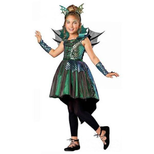 Seasons Direct Halloween Girls Deluxe Dragon Costume (L(10-12)) Green