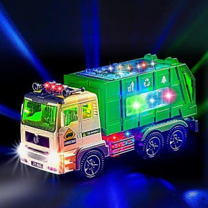 Zetz Brands Toy Garbage Truck With 4D Lights & Sounds For Boys, Toddlers, Kids 3+ - Trash Trucks Vehicle, Push Toy Car, Bump & Go W/Recycle And Sanitation Sticker - Ideal Birthday