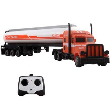 Vokodo Rc Semi Truck And Trailer 18 Inch 2.4Ghz Fast Speed 1:16 Scale Rechargeable Battery Remote Control Tractor Tanker Hauler Car Big Rig 18 Wheeler Toy For 3 4 5 6 7 8 Year Boys Kids (Orange/White)