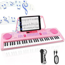 Wostoo Kids Keyboard Piano, Portable 61 Keys Keyboard Electronic Digital Piano, Early Learning Educational Musical Piano Toy Keyboard For Beginners With Music Stand, Microphone (Pink)