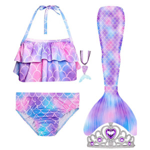 Lovely Mermaid 5Pcs Girls Swimsuit Princess Costume Bikini Sets Bathing Suit Set No Monofin 4T 6T 8T 10T 12T