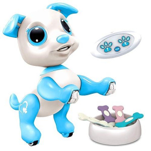 Robo Pets Robot Dog Toy For Girls And Boys - Remote Control Toy Puppy With Leds, Sound Fx, Interactive Hand Motion Gestures, Stem Toys Programmable Treats, Dancing And Walking Rc Robot For Kids (Blue)