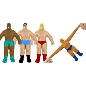 Ja-Ru Super Stretchy Wrestlers (3 Wrestlers) Classic Retro Squishy Action Figure For Kids & Adults, Boys Toys. Wrestling Strong Man Stretch & Pull Stress Relief Fidget Toy. Party Favors. 4307-3P