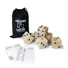 Yard Games Large 2.5" Wooden Yard Dice With Laminated Yardzee And Yard Farkle | Includes 6 Dice With Durable Carrying Case