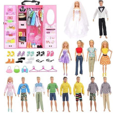 Sotogo 54 Pieces Doll Clothes And Accessories For 11.5 Inch Girl Boy Doll Happy Wedding Playset Include 6 Sets Handmade Doll Groom Suit, Wedding Dress And 6 Pairs Shoes