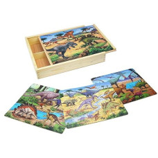 Wooden Puzzles For Kids Ages 4-8, Dinosaurs 4-In-1 Jigsaw Puzzles In A Wood Storage Box, 24 48 60 88 Pieces Dinosaur Puzzles Toys For Toddlers Kids Ages 3 4 5 6