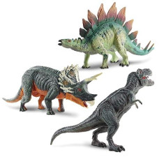 Nkok Wowworld Poseable Dinosaurs Playset Medium 3-Pack Set (T-Rex, Triceratops, Stegosaurus)