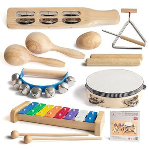 Musicube Musical Instrument Set For Toddler Baby Kid Wooden Percussion Instrument Musical Toys Xylophone Maracas Egg Shaker Tambourine Triangle Instrument For Boys Girls Aged 3+ Choice