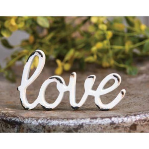 Hearthside Love - Distressed White Word Resin Figurine Table Sitter - Country Rustic Farmhouse Prim Look