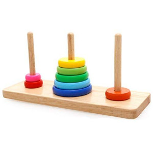 Wooden Tower Of Hanoi Intellectual Toy Brain Teaser 8 Rings Hanoi Tower