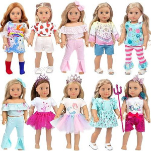 Ecore Fun Ramdon 10 Sets 18 Inch Doll Clothes Outfits Pajamas Dresses Hair Clips For 18 Inch Girl Doll